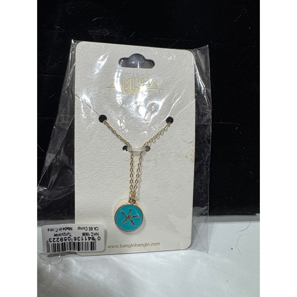 Amrita Singh Turquoise Enamel Starfish Pendant‎ Necklace Gold Tone NKC 1808 New
